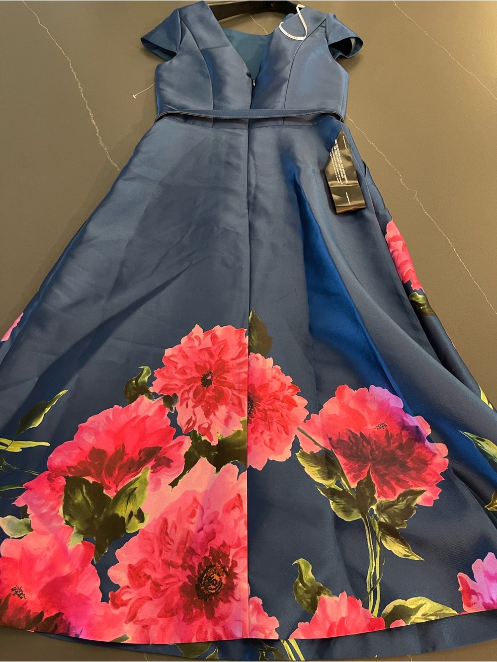 NEW Kay Unger Ina Tea Length Dress Vibrant Peony Blue Pink A-line cocktail 4 - Picture 9 of 14